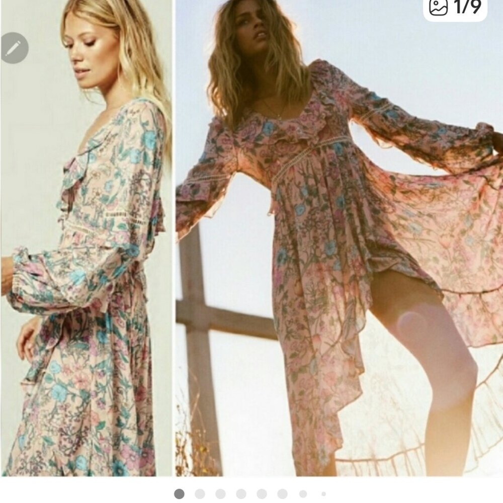Spell Sayulita Frill Gown maxi dress in musk
